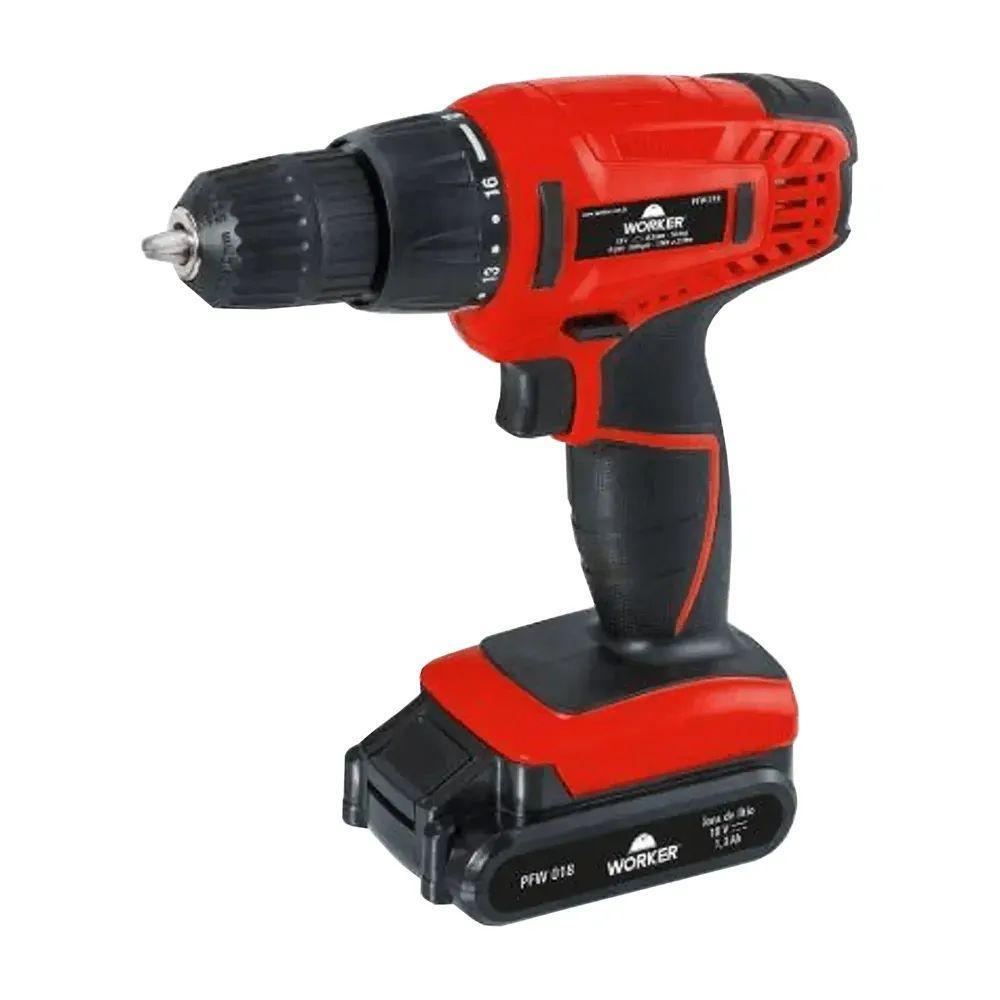 Parafusadeira / Furadeira Worker de Impacto PFW018I 18V, Funcionamento a Bateria