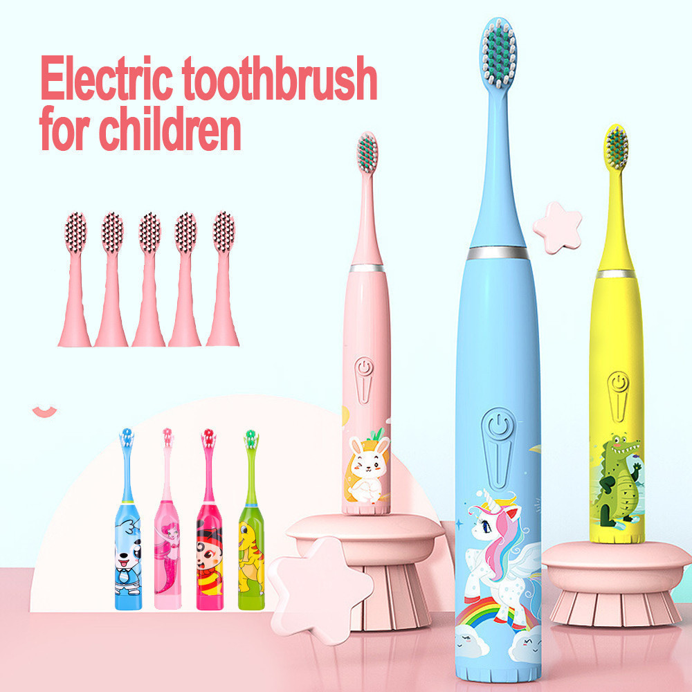 Escova Dental Elétrica Ultra-Sônica Para Crianças Acústica Onda Fofa Cabelos Suaves Dupla Face Limpa Cuidados Dentários 