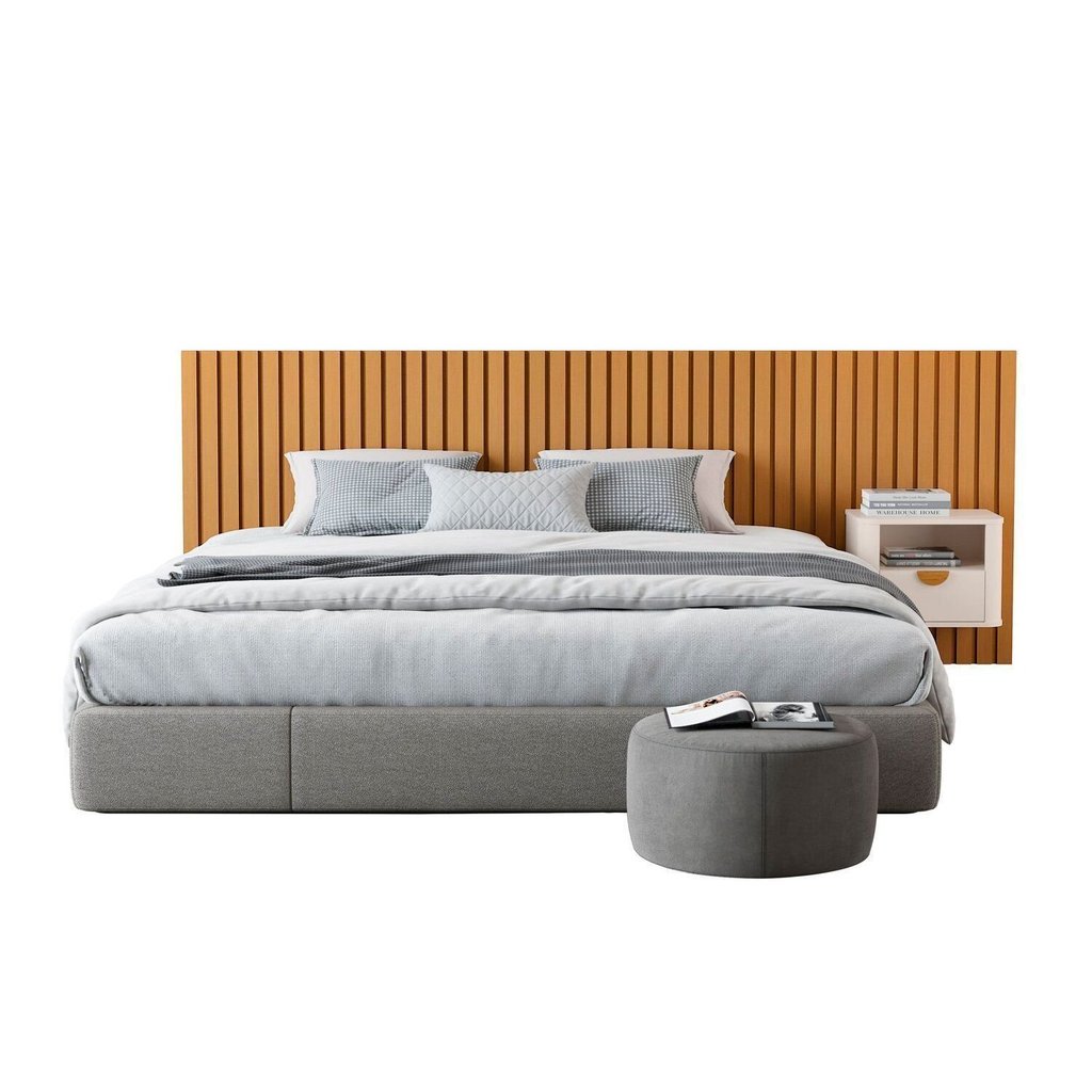Ripada Maracá King com 1 Mesa de Cabeceira Curva Buriti Bege Offwhite Off White