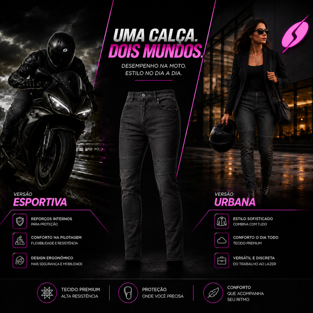 Calça Jeans Preta Motociclista Masc Fem Shiver Tech Proteção Joelho Moto Com Elastano 36 38 40 42 44 46 P M G GG GGG