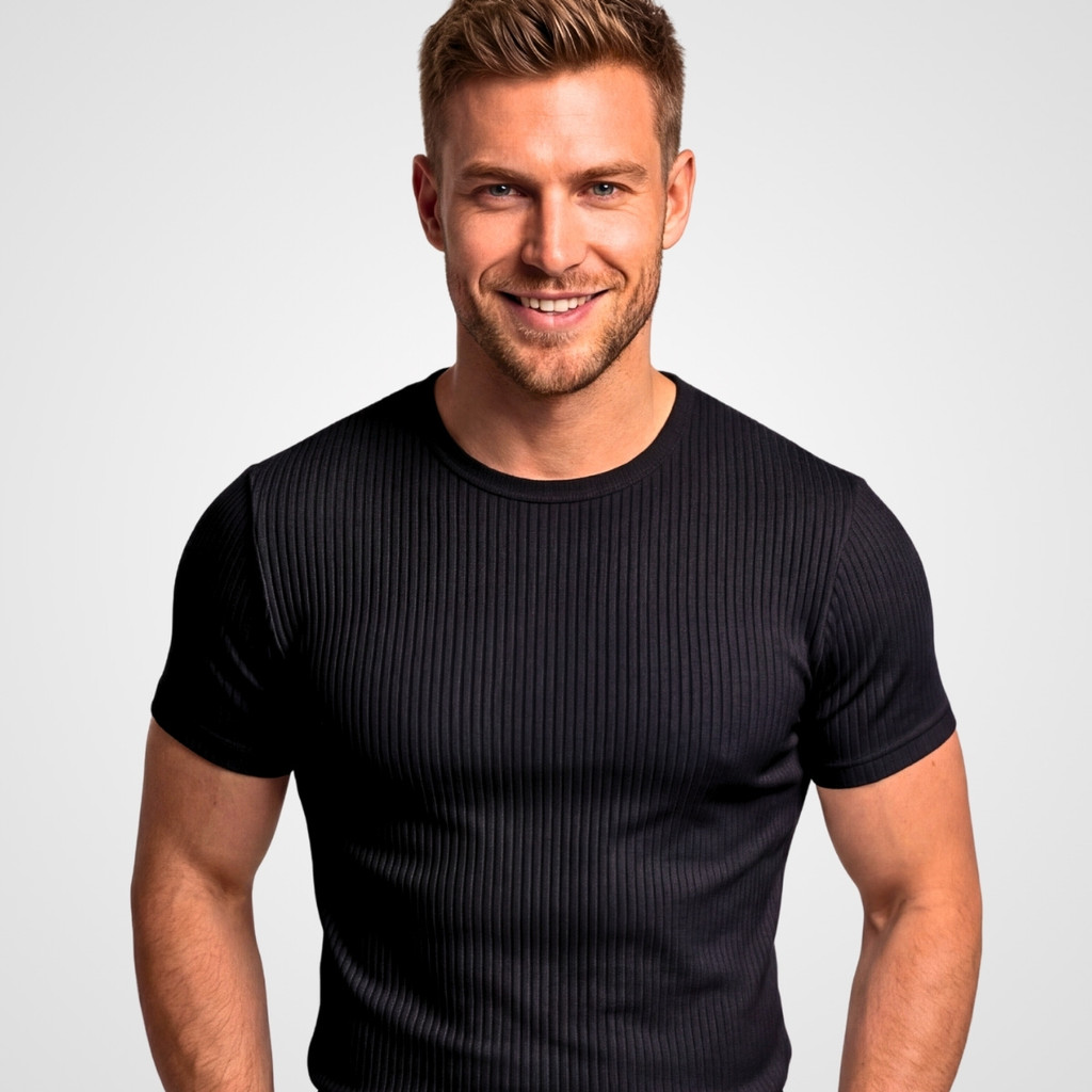 Camiseta Masculina Academia Slim Fit Canelada Treino Fitness Estilo Americana Casual Premium Preta