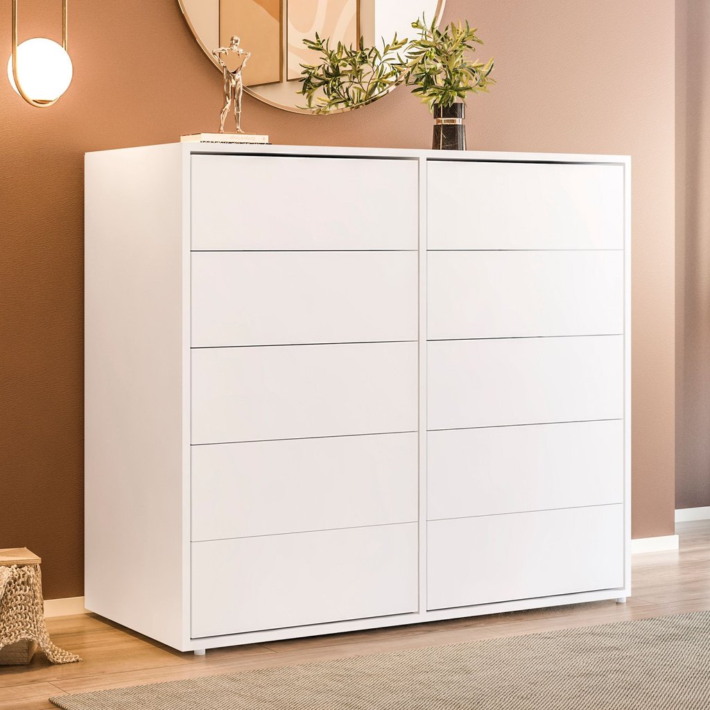 Cômoda para Quarto com 10 Gavetas Melinda Branco Branco