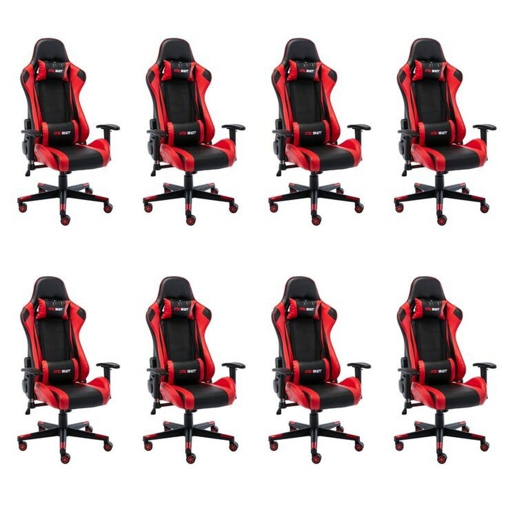 Kit 8 Cadeiras Gamer Giratória One Shot Preto/Vermelho