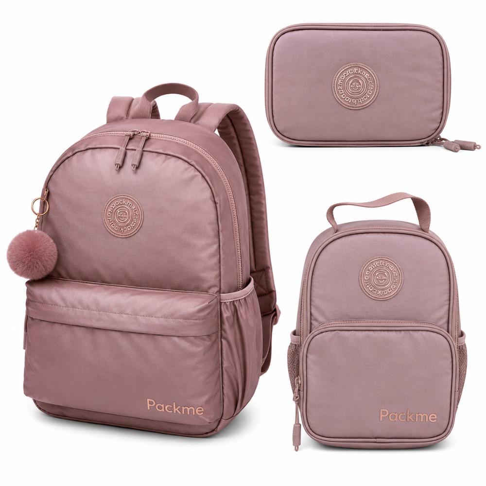 KIT ESCOLAR C/ MOCHILA COSTAS ,LANCHEIRA E ESTOJO BOX PACK ME ENJOY ROSE - PACIFIC