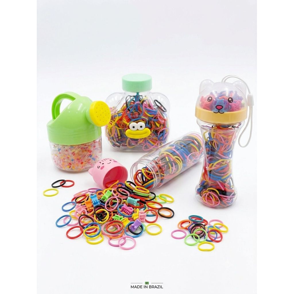 ELASTICO DE SILICONE PARA CABELO KIT COM POTINHOS COLECIONAVEIS