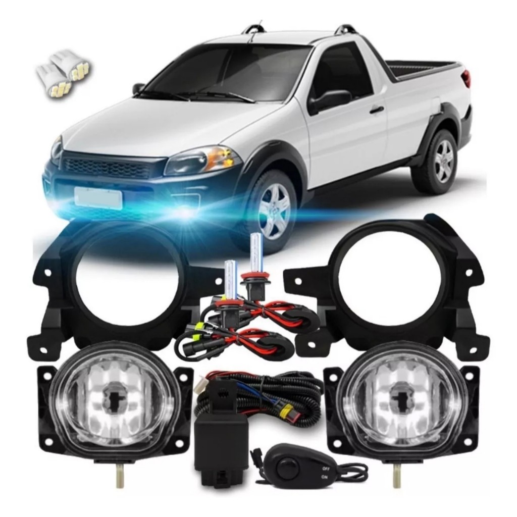 Kit Farol De Milha Neblina Auxiliar Strada 2014 2015 2016 2017 2018 2019 + Kit Xenon 8000k