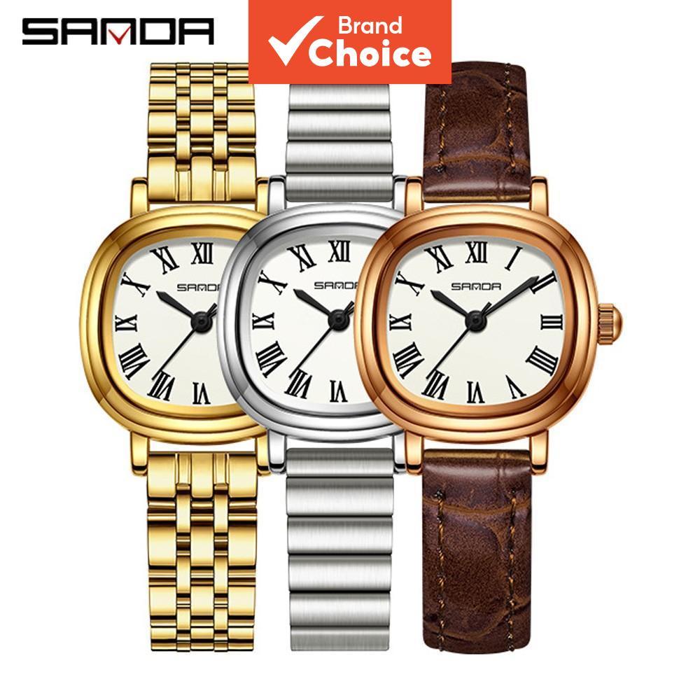 Sanda 1137 Relógio de Quartzo Feminino, Mostrador Quadrado com Algarismos Romanos Retrô, Relógio Minimalista à Prova