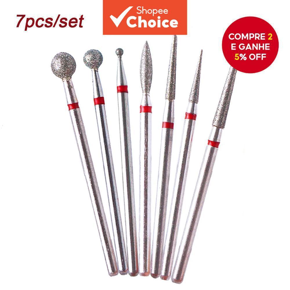 7 peças de brocas diamantadas para cutículas, kit 3/32 para brocas de unhas, furadeira elétrica para manicure e