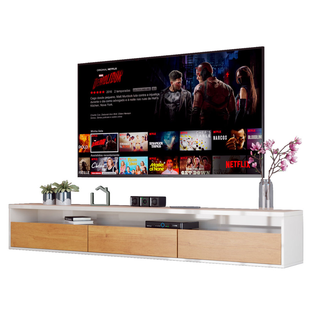 Rack Suspenso para TV Life 1.36 Nature com Off White - MóveisAqui