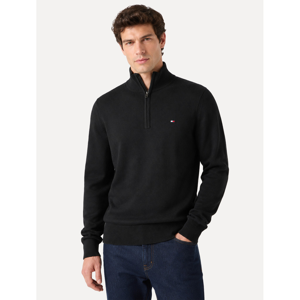 Suéter Tommy Hilfiger Masculino Essential Cotton Half Zip Mock Preta