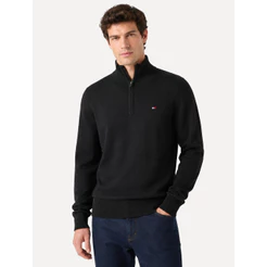 Suéter Tommy Hilfiger Masculino Essential Cotton Half Zip Mock Original Preta