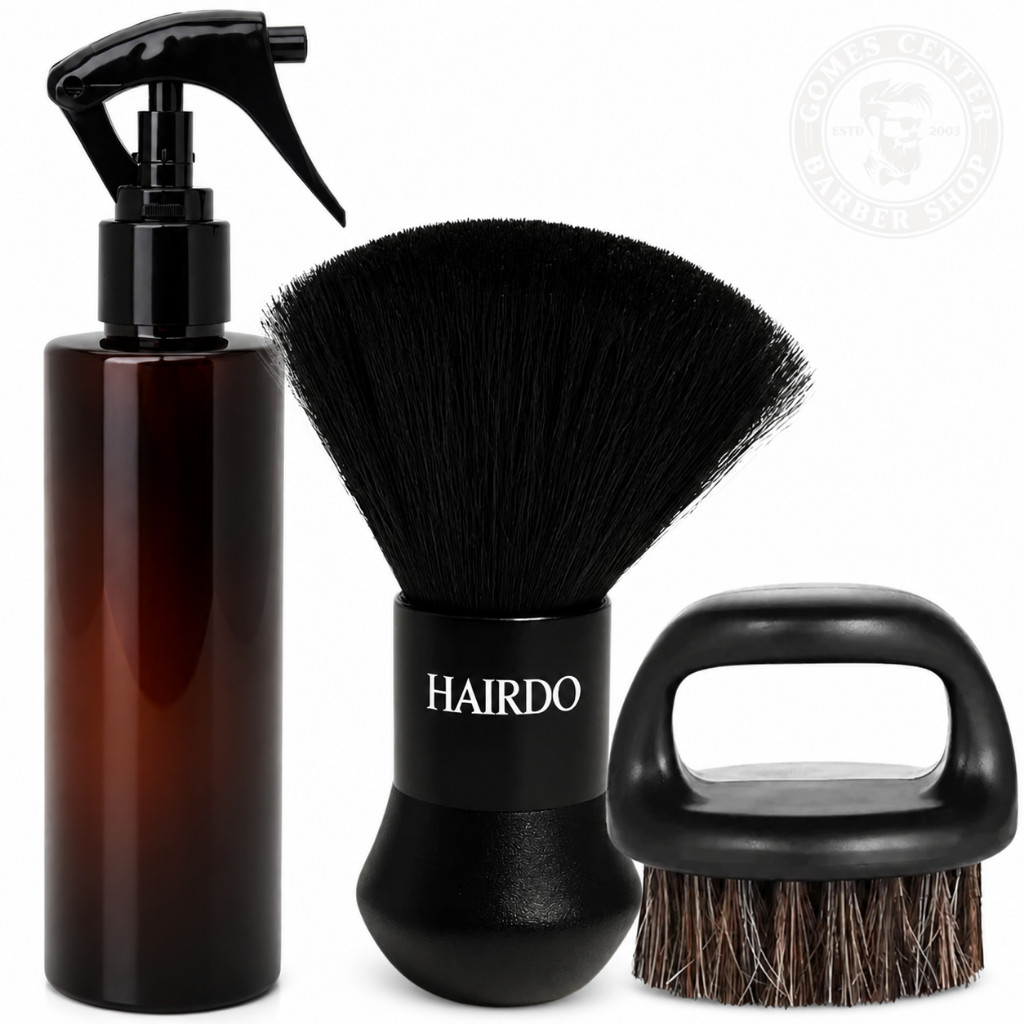 Kit Barbeiro Profissional Borrifador Espanador e Escova de Limpeza