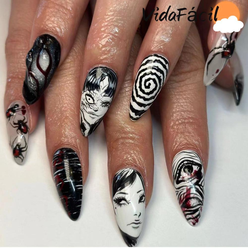 Unhas Falsas De Amêndoa Perfumadas , Longas De Primavera De Verão , Design De Flores , Prensa De Manicure Vestível Em