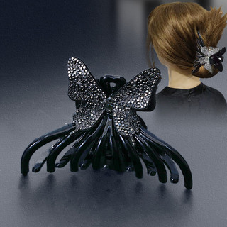 Cocar temperamento grampo de cabelo para trás cabeça grampo de cabelo preto enrolado borboleta garra clipe feminino verã