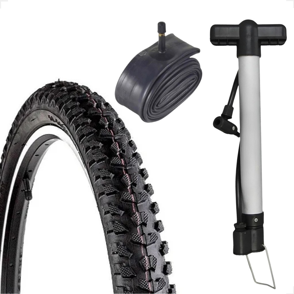 Pneu bicicleta Levorin Excess aro 20 x 1.75 Cravudo Infantil + Camara bico grosso + Bomba de ar