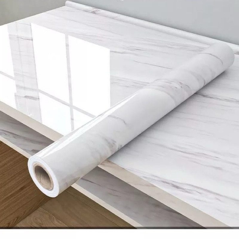Adesivo Papel de parede Adesivos para cozinha quarto Brilhante Lavável Mármore gelo 3M x60cm Resistente Agua