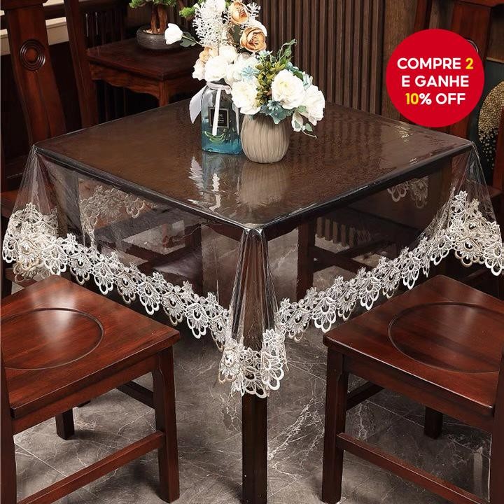 Toalha de Mesa Elegante em PVC Europeu | Capa Retangular com Renda para Jantares Festivos ...