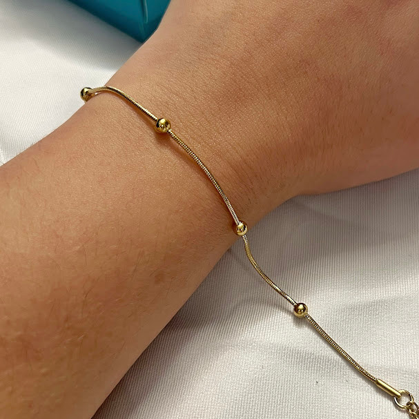 Pulseira Bolinha em Aço Inoxidável Prata Dourada Antialérgica — imagem 2 de 2
