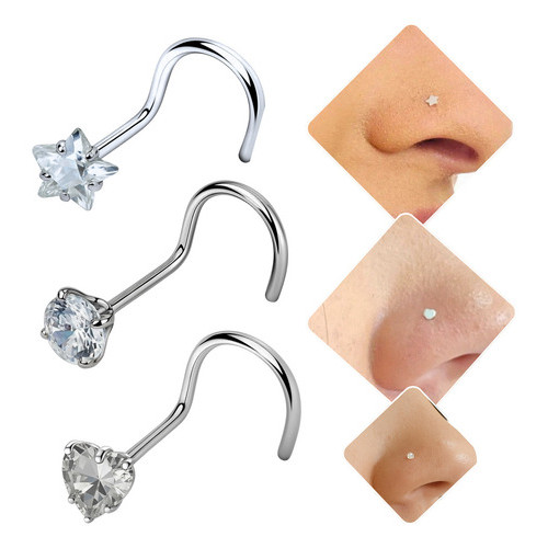 Kit Piercing Nostril Nariz Coração Estrela Ponto De Luz 3 Un Aço Cirúrgico em Oferta na Shopee
