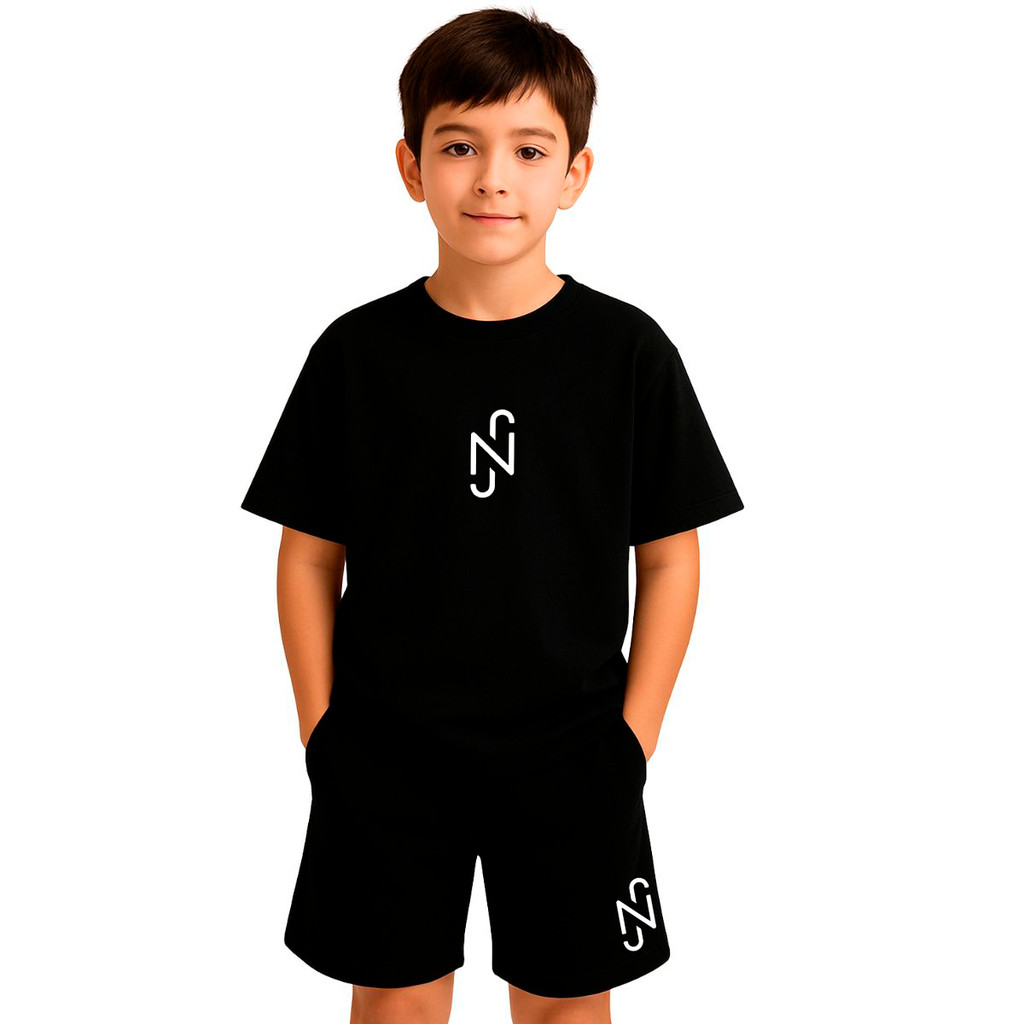 Kit Infantil 2 peças Com 1 Camiseta e 1 Short Neymar Jr Brasil Conjunto Bermuda Moletom Camisa