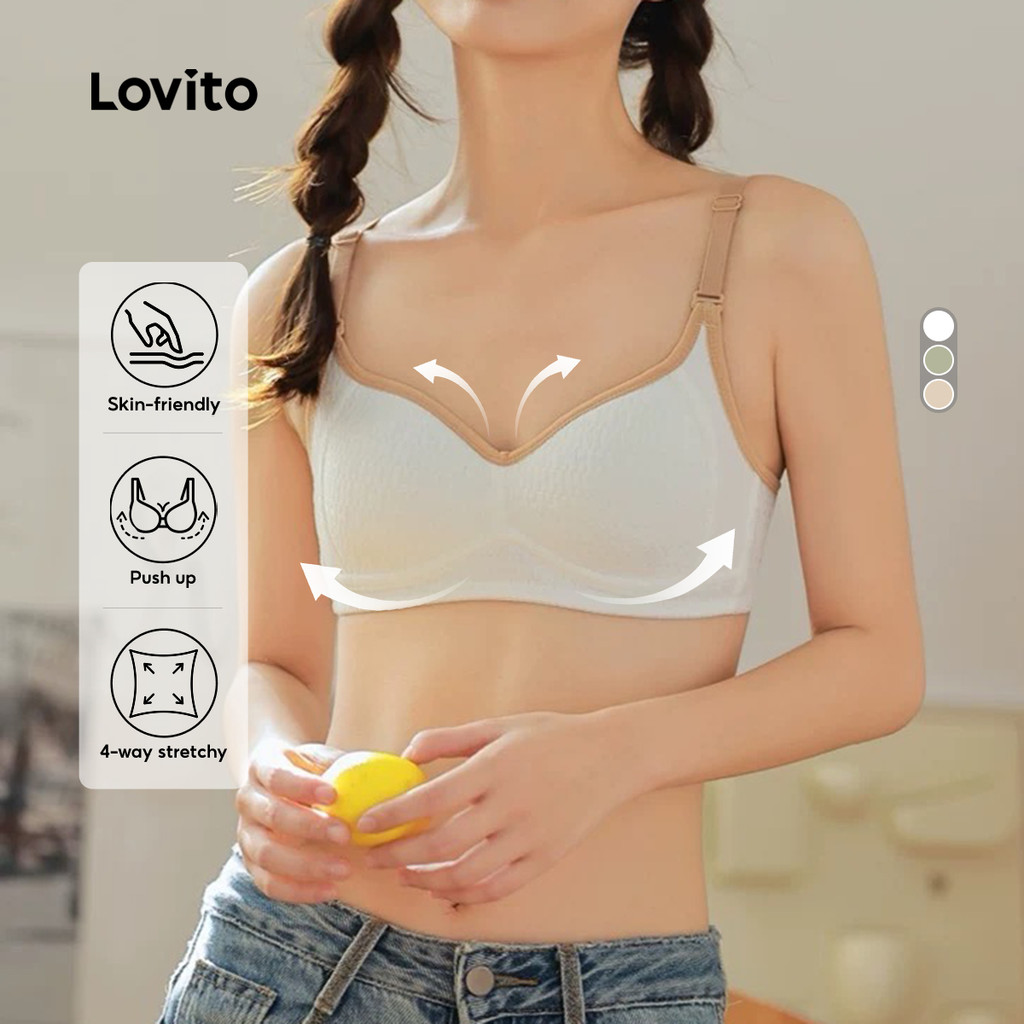 Lovito Sutiã Push Up Sem Costura Respirável E Confortável Para a Pele Com Patchwork E Contraste Para Mulheres LNL43140 em Oferta na Shopee