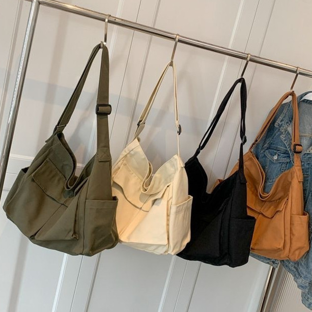 HANVIK Bolsa utilitária unissex de lona grande capacidade, tiracolo streetwear ins casual, frete grátis em Oferta na Shopee