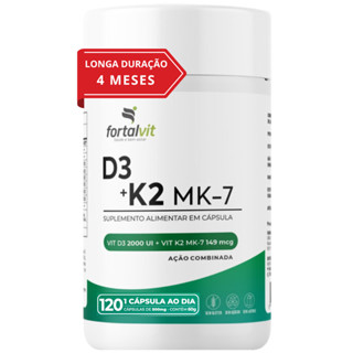 Vitamina D3 + K2 Longa Duração: 4 Meses Uso, 2000UI D3, 149mcg Vitamina K2 MK-7, 120 Cápsulas, Fortalvit em Oferta na Shopee