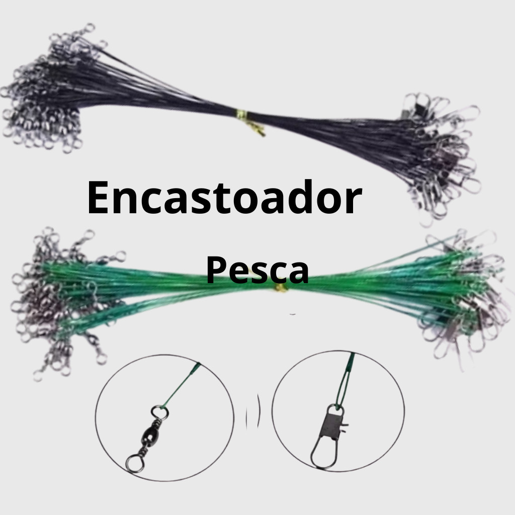 Kit Chicote Pesca Cabo de Aço Encastoado com Snap e Girador