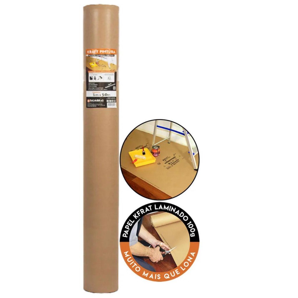 SALVA PISO IMPERMEAVEL KRAFT 1,00M X 25M SALVABRAS PROTEGE PISO PINTURA CHÃO