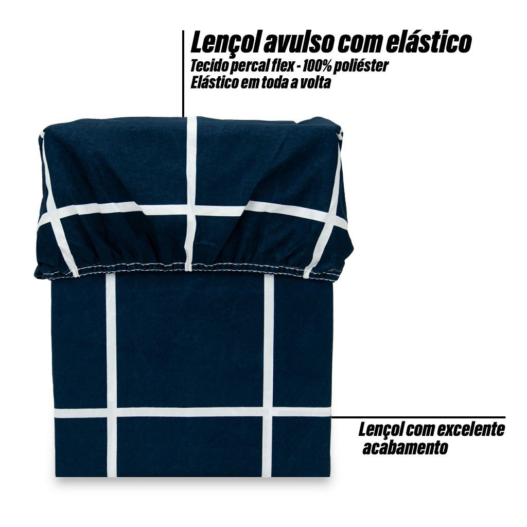 Lençol de Cama Com Elástico Solteiro Micropercal Estampado 400 Fios, 1 Peça, Toque Macio Percal Flex