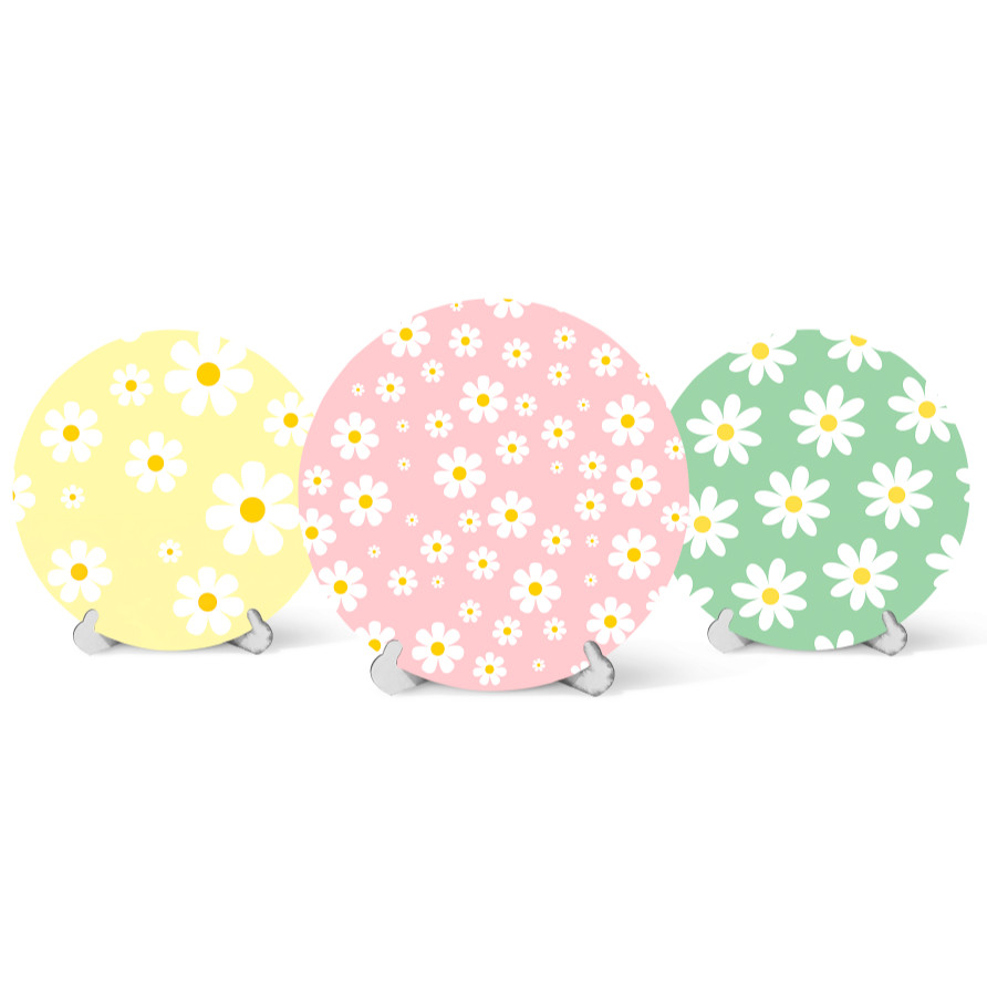 Capa Painel Redondo Mesa Margaridas Sublimado C/ Elástico 50×50Cm em Oferta na Shopee