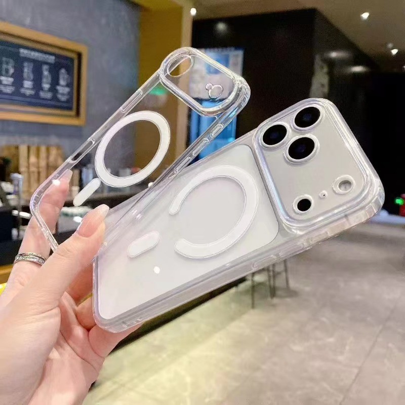 Capa De Telefone Rígida Magnética Transparente De Luxo Compatível Com iPhone 17 11 12 13 14 15 16 Pro Max Plus Traseira