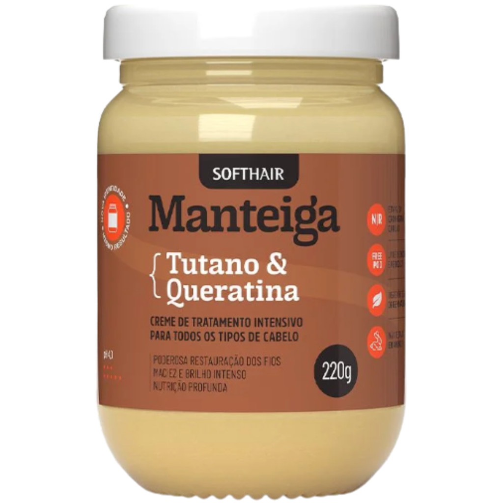 Manteiga Tutano E Queratina Creme Tratamento Capilar Restauração Nutrição Soft Hair 220g