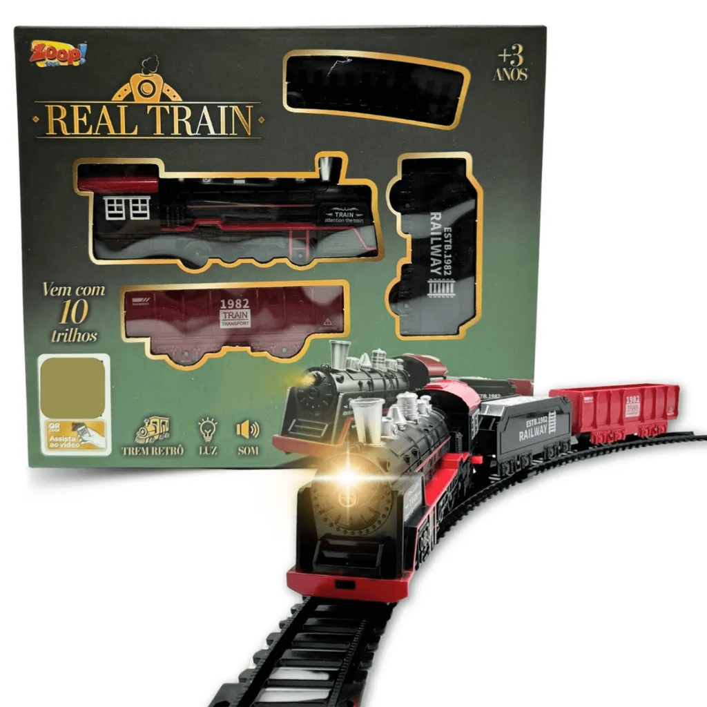 Trem Eletrico Ferrorama Luz E Som 13 Peças Trenzinho Vagões Locomotiva Real Zoop Toys