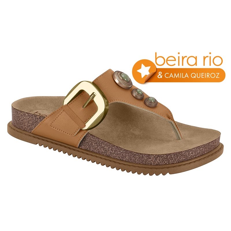 Papete Feminina Beira Rio Com Fivela E Detalhes Metalizados Marrom