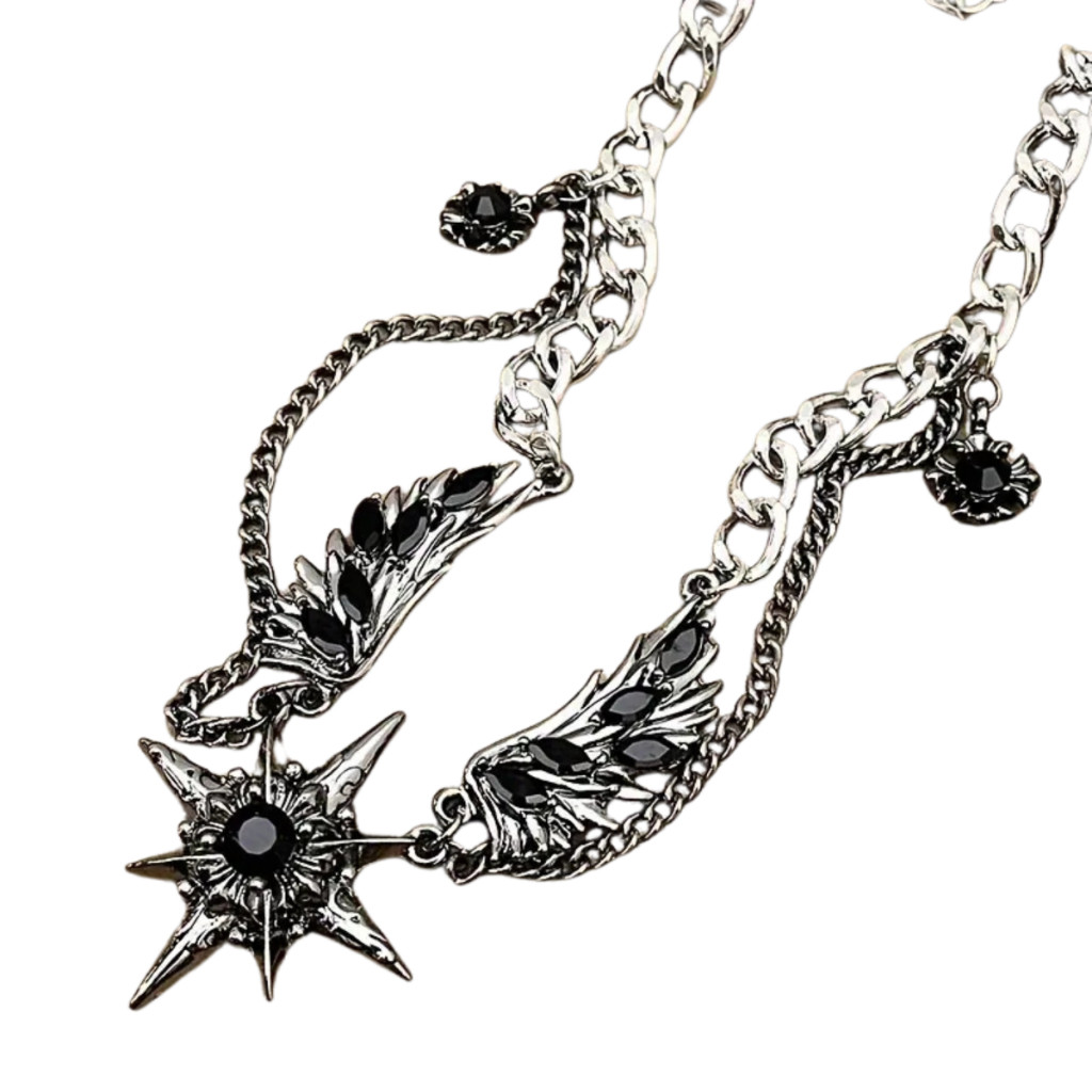 Colar Estrela Angelical Pedra Preta Joia Dark Moda Feminina