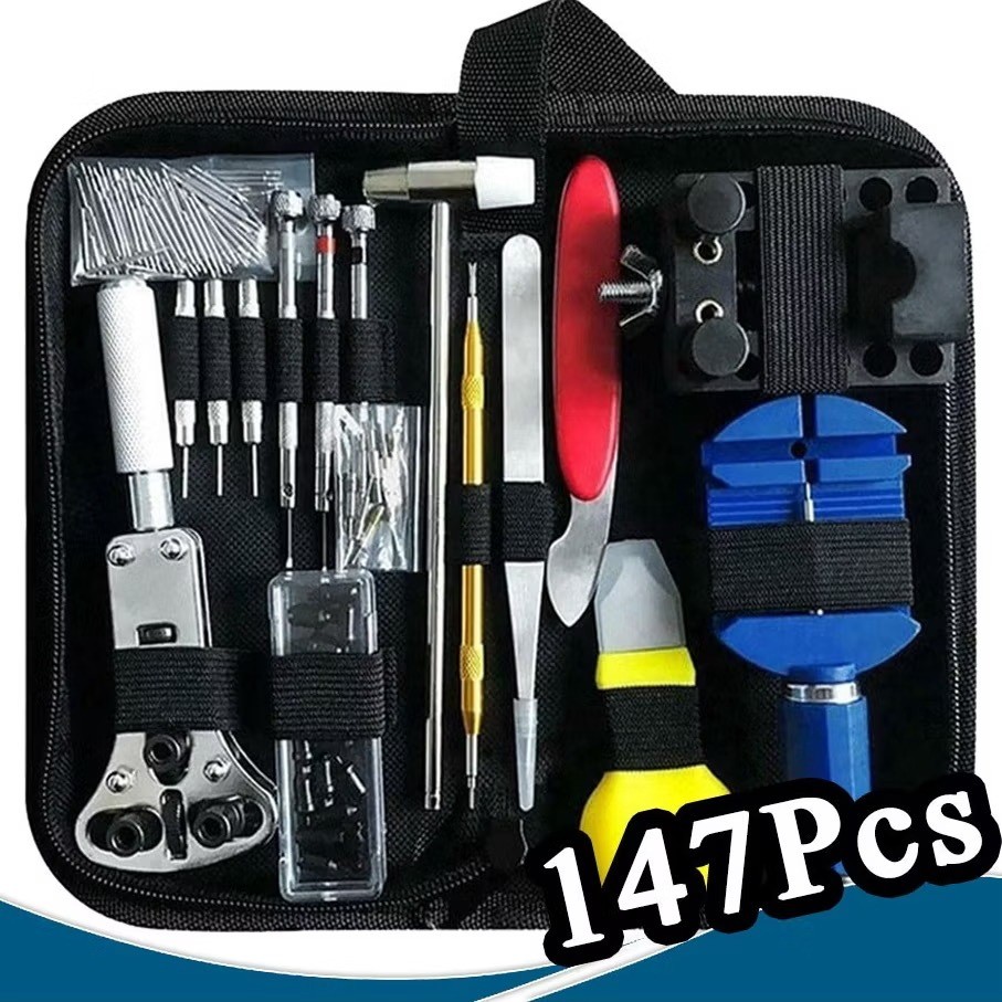 Conjunto de ferramentas para reparo de relógios com 147 peças, caixa de ferramentas para reparo e manutenção de relógios em Oferta na Shopee