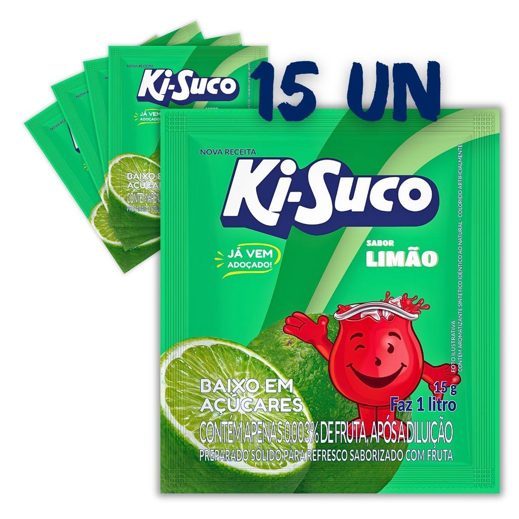 Caixa 15un Refresco Em Pó 15G Limão Ki-Suco ( Para 1L) em Oferta na Shopee