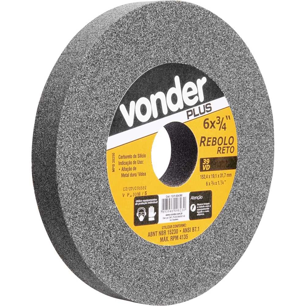 Rebolo Reto 6 X 3/4 39 CVD Grão 120 Verde Vonder Plus em Oferta na Shopee