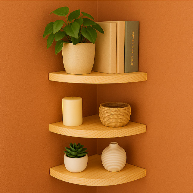 Kit 3 Prateleiras de Canto em Madeira Pinus Natural – Suporte de Parede Decorativo Rústico em Oferta na Shopee