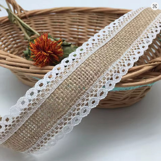 Fita De Juta Com Renda Para Artesanato e Decoração 4cm 10 Metros Cor Branco