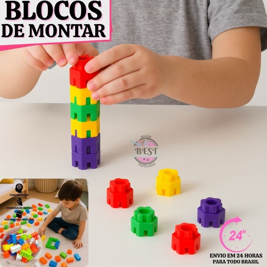 Blocos de Montar  100/50 Peças Pedagogico Infantil Educação Criatividade e Diversão em Oferta na Shopee
