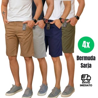 Kit 4 Bermudas Masculina Sarja Brim Lisa Social Casual Diversas Cores Alta Qualidade