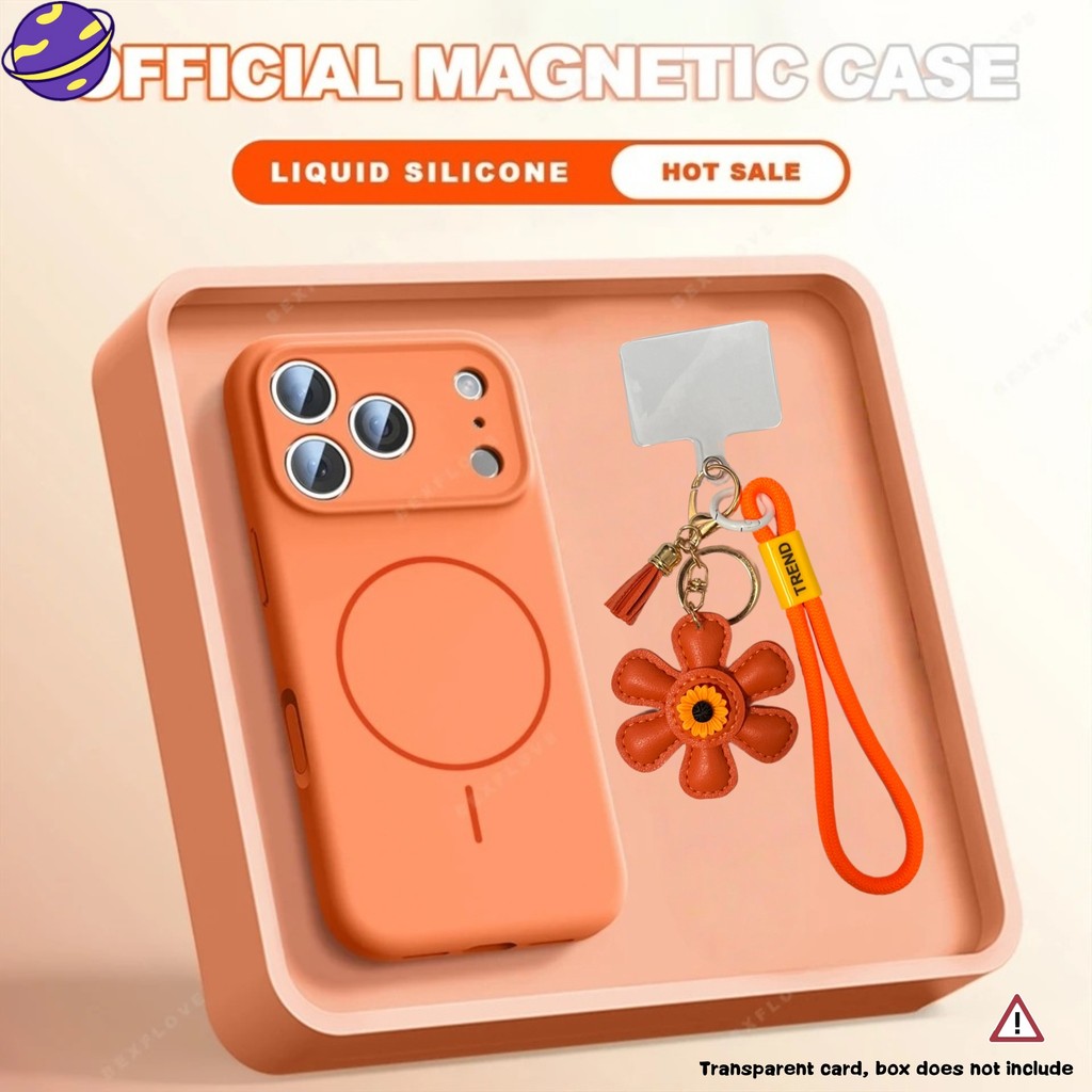 Capa De Silicone Magnética Com Cordão De Girassol De Couro Para IPhone 17 Air 16 15 14 13 ...