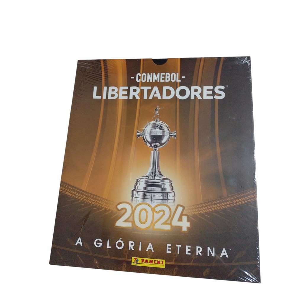 Box Conmebol Libertadores 2024 álbum capa dura metalizado+30 envelopes lacrados