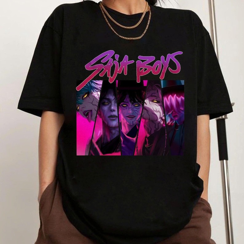 Camiseta Masculina Feminina Oversized Estampa Saja Boys Personagens Anime Desenho Colorido Streetwear T‑shirt Casual