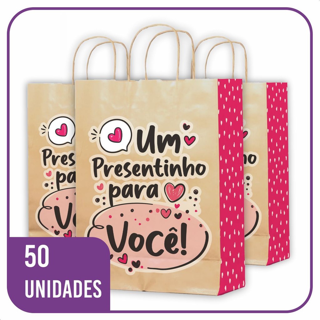 Sacola Kraft Presentinho para Você 50 Unidades - PP (18x10x25) em Oferta na Shopee