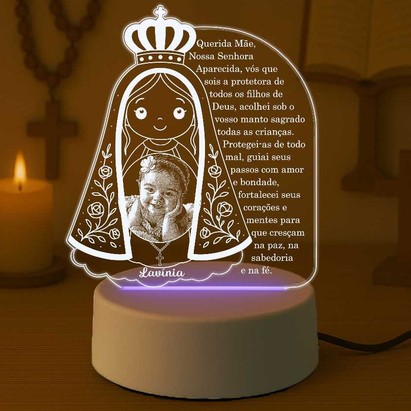 Luminária Nossa Senhora Aparecida Foto Criança Personalizada, Presente, Bebê, lembrancinha, batismo, crisma, Presente