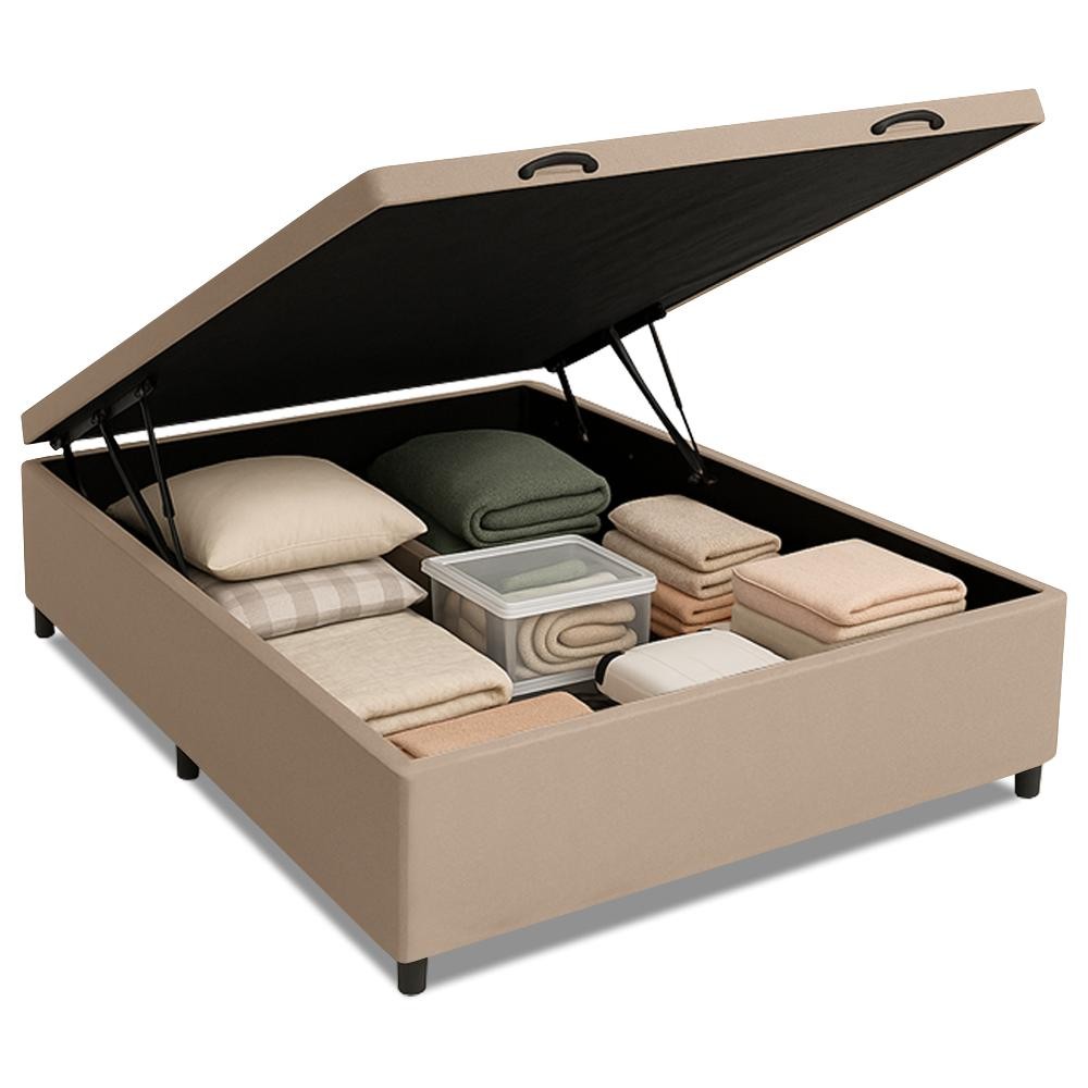 Base Cama Box Baú Casal 138x188x41cm Bege Suede Veludo Prince em Oferta na Shopee