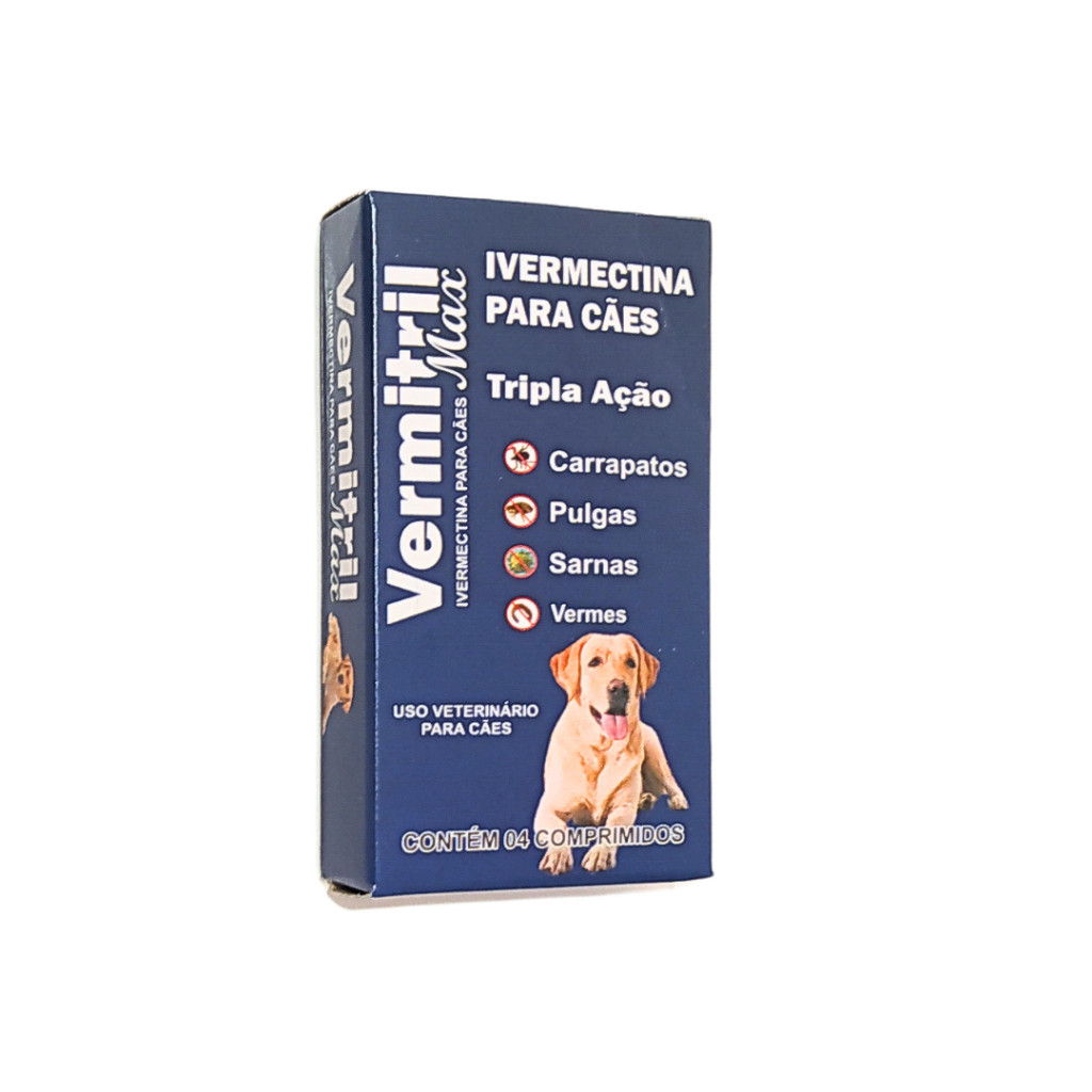 Vermitril Max 4 comp Sabor Carne Cães de 30 a 60kg - Tripla Ação contra Pulgas, Carrapatos e Vermes